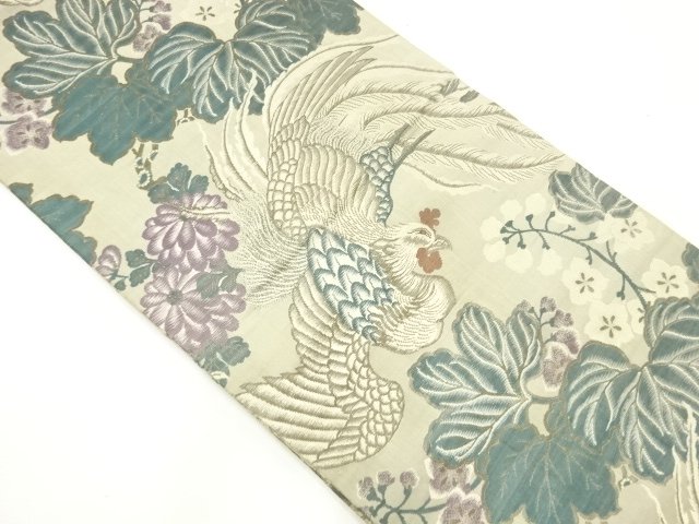 JAPANESE KIMONO / ANTIQUE MARU OBI / WOVEN PHOENIX & FLOWERS